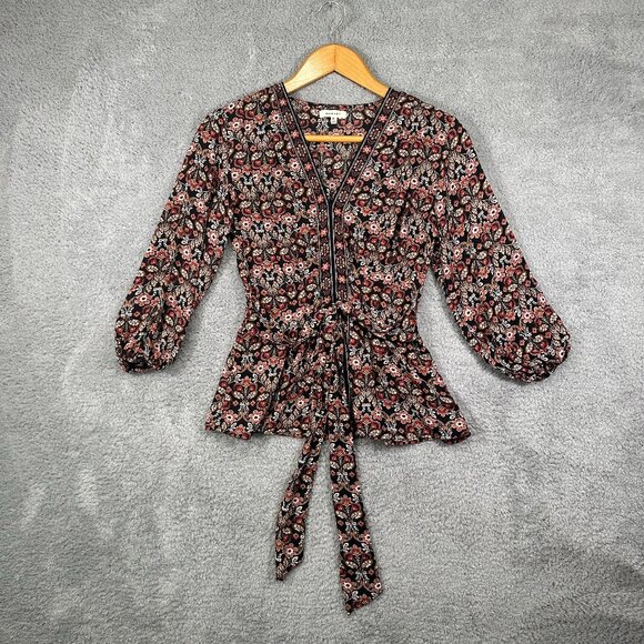 Max Studio Tops - Max Studio 3/4th Sleeve Faux Wrap Black Floral Blouse Size Medium v-neck